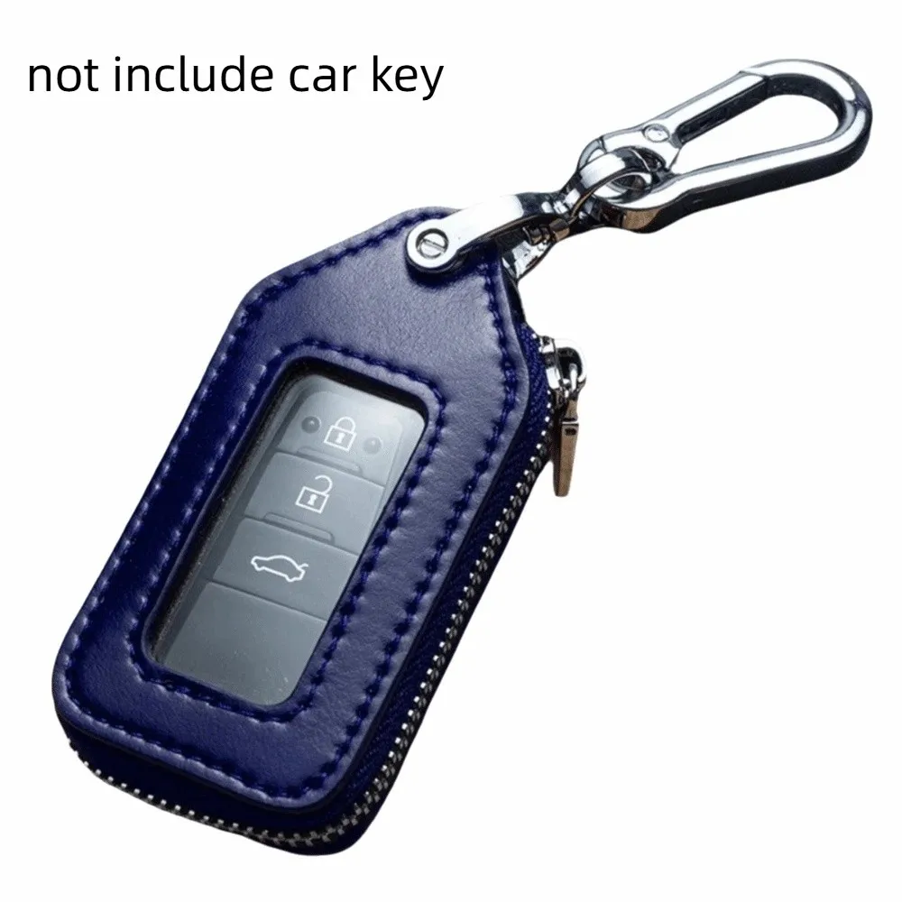 

Durable Key Protection Case PU Leather Zipper Purse Car Key Holder Square Design Transparent Window Key Bag Case