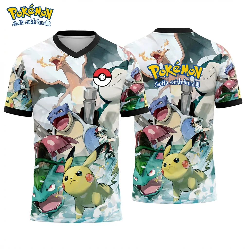 

2026 Pokémon graphic T-shirt Anime football jersey Outdoor sportswear Summer Sports Men's T-Shirt Children's Clothing Tee Woman