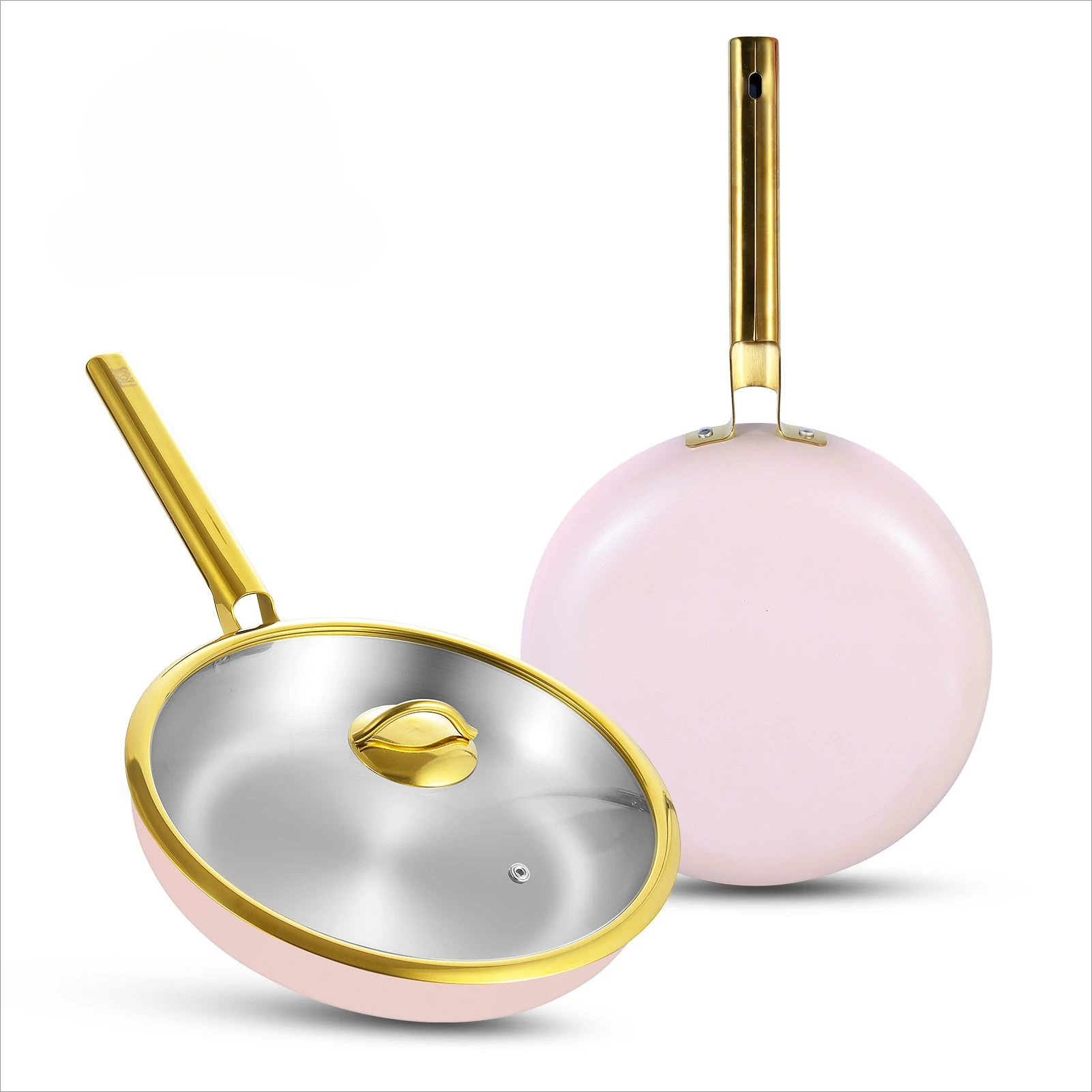 

Сковорода из нержавеющей стали 316, с крышкой с позолотой отделкой, подходит для газовых плит и индукционных плит.