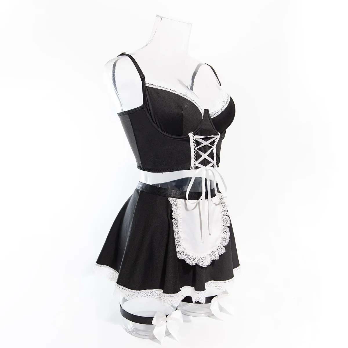 

Maid Cosplay Bow Bandage Apron Maidservant Uniform Women's Sexy Lingerie 5-Piece Sets Lace Patchwork Sensual Tempt