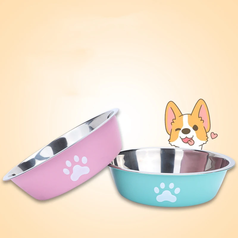 New stainless steel dog basin paw print pet supplies cat bowl dog bowl silicone anti-slip design pet drinking water feeding bowl view 3