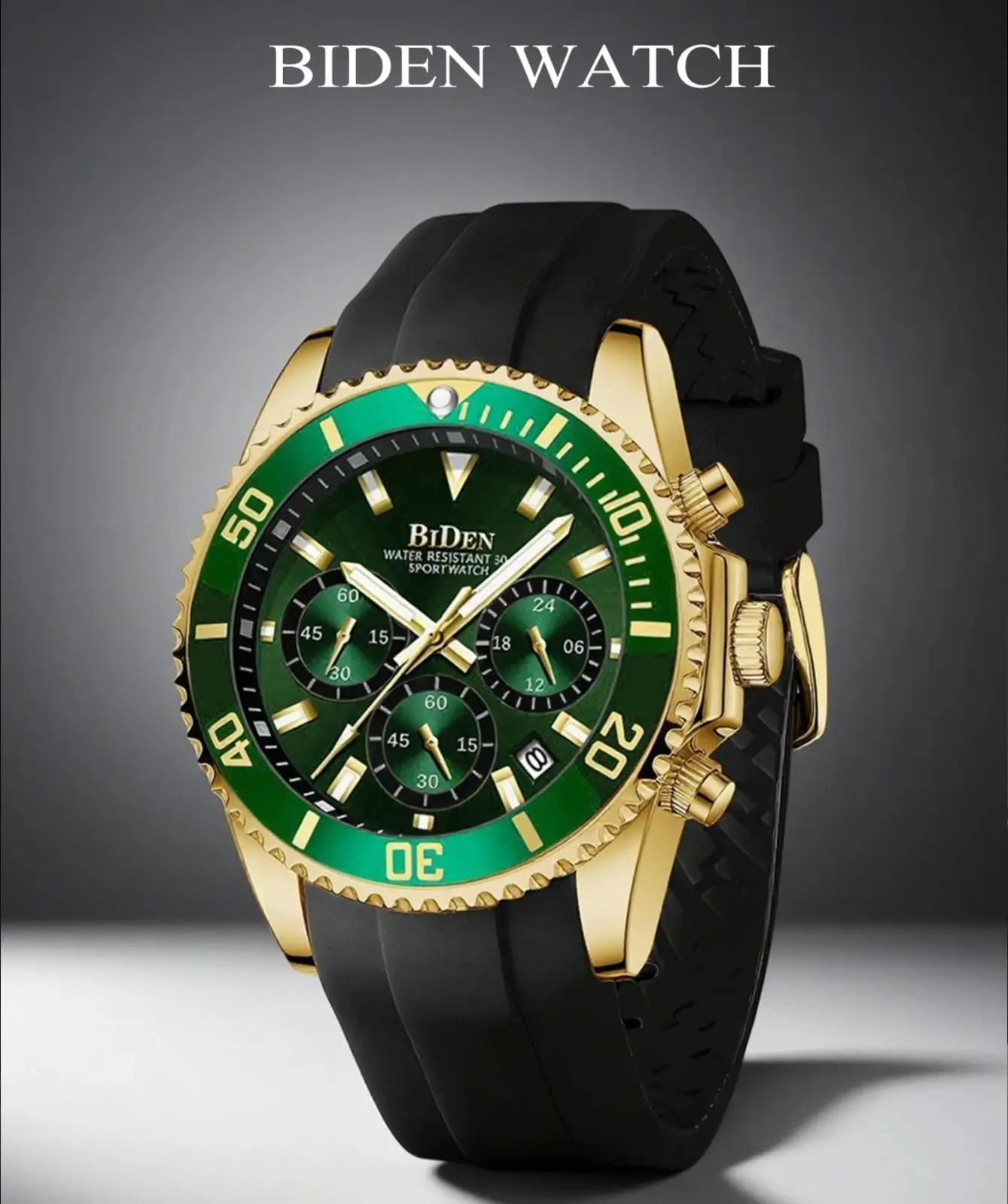 BIDEN Classic Green Watch For Man Fashion Casual Rubber Strap Wrist Watch Men With Calendar Reloj Hombre 2025 Hot Sale