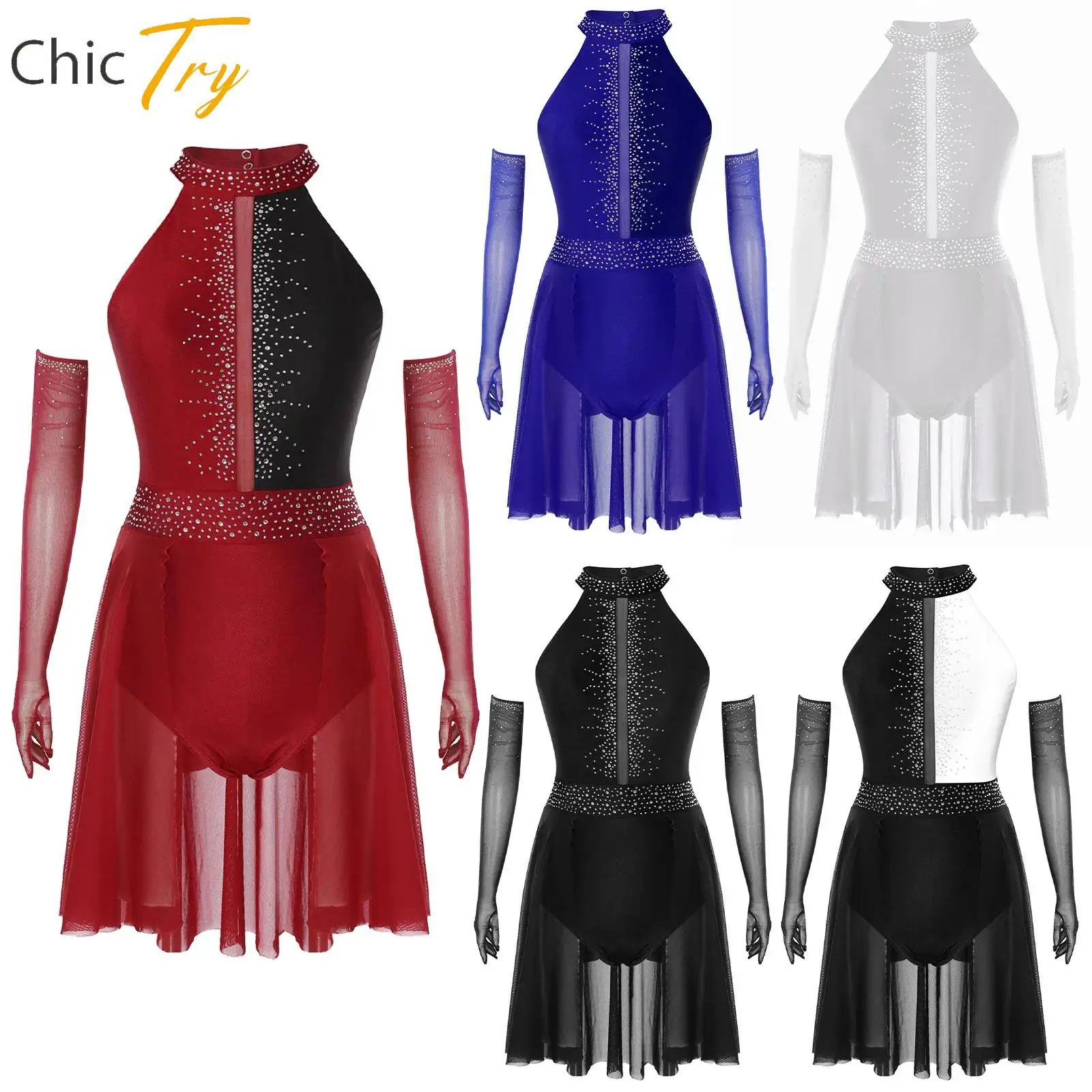 

Womens Lyrical Modern Dance Sets Latin Cha-cha Samba Figure Skating Performance Dancewear Rhinestone Ballet Gymnastics Outfits
