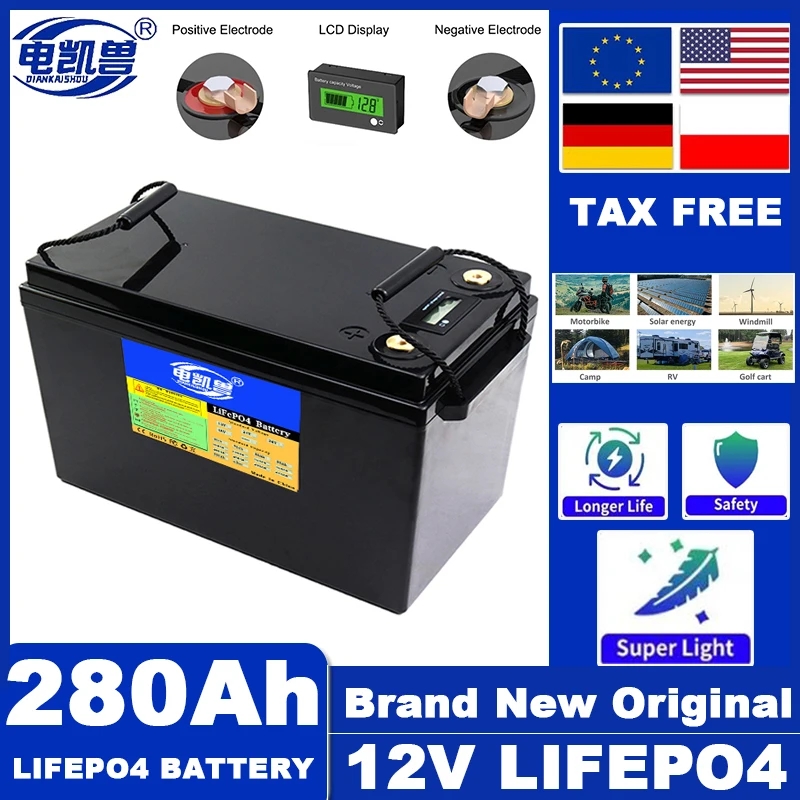 New 12.8V 280ah 300ah 160ah LiFePO4 Battery 12V Lithium Iron Phosphate Batteries Cycles Touring car gift 14.6V Charger Tax Free