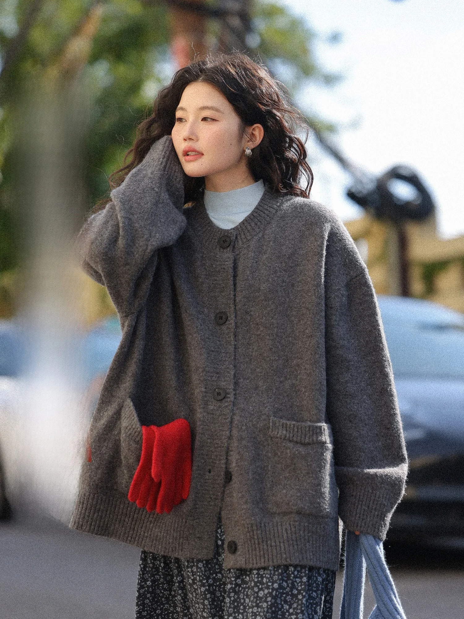 

ay ket Knitwear Cardigan Women's Winter Thiened Lazy Sle Top Warmth Emitting Long Sve round Ne Single Button