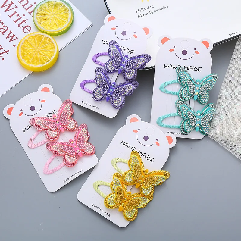 2PCS New Shiny Diamond Butterfly Baby BB Clips Girls Hairpins Hair Clips Cute Kids Headwear Children Accessories