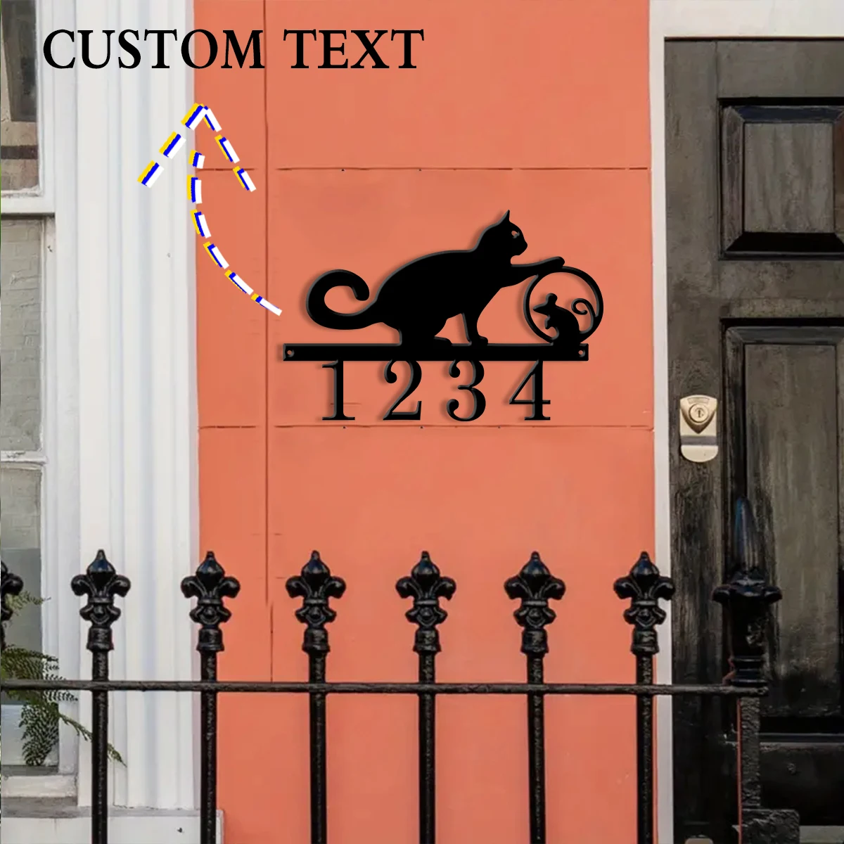 1Pc Custom cat Metal Door Street Address Number Sign,Ideal Home Room Garden Farm Fence Office Windows Wall Post Box Decor Gift view 2