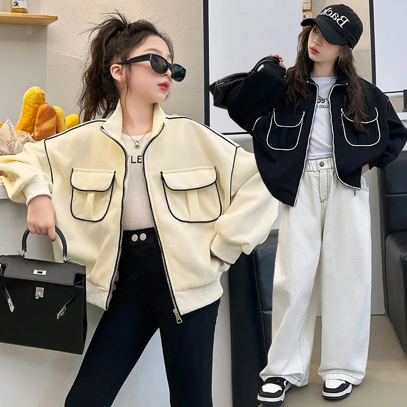 

Girls Coat Outerwear Spring and Autumn Style Foreign Style Children Autumn Jacket 2024 New Autumn Short Style Clothes Coat