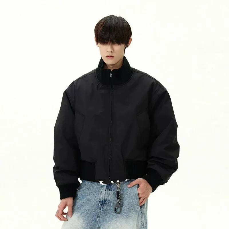 Harajuku الرجال سترة منتفخة قصيرة الخريف الشتاء سميكة الأمريكية شارع العليا منفذها نمط فضفاض دافئ معطف عصري غير رسمي جديد