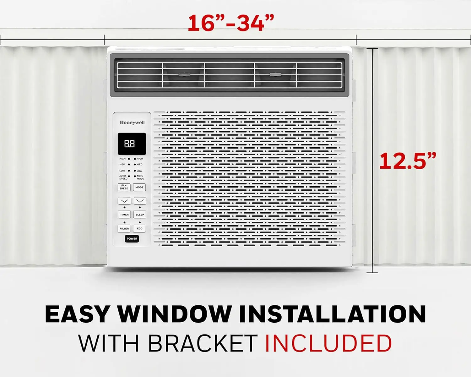 Aire acondicionado de ventana digital BTU, control remoto, 4 modos, ecológico, cobertura de 250 pies cuadrados