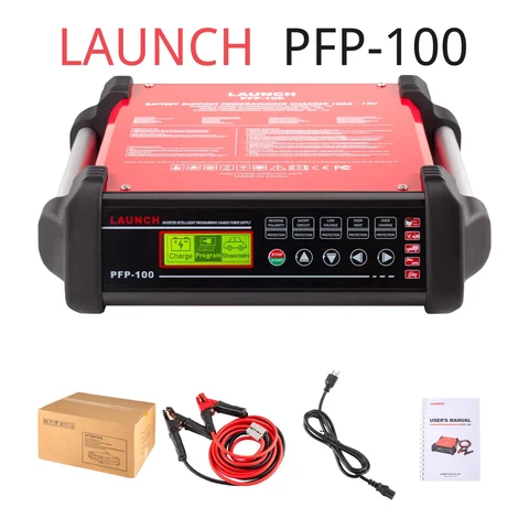 LAUNCH PFP100 PFP-100: Программируемое зарядное устройство и диагностический прибор для автомобильных аккумуляторов с кабелем 3 м для легковых и грузовых автомобилей