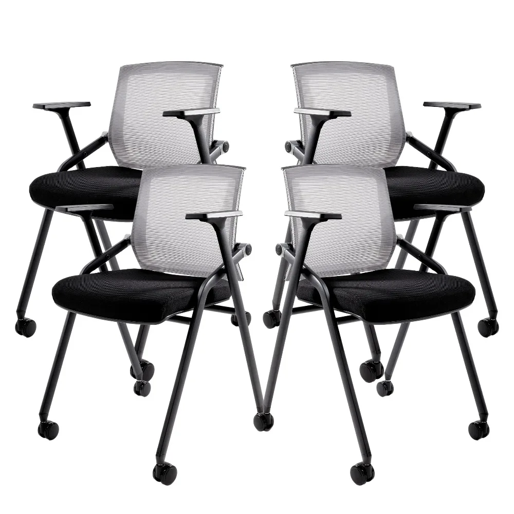 Conference Room Chairs, Folding Office Desk Chair with Lumbar Support and Sliding Armrest with Casters, Office Guest (4 Pack)