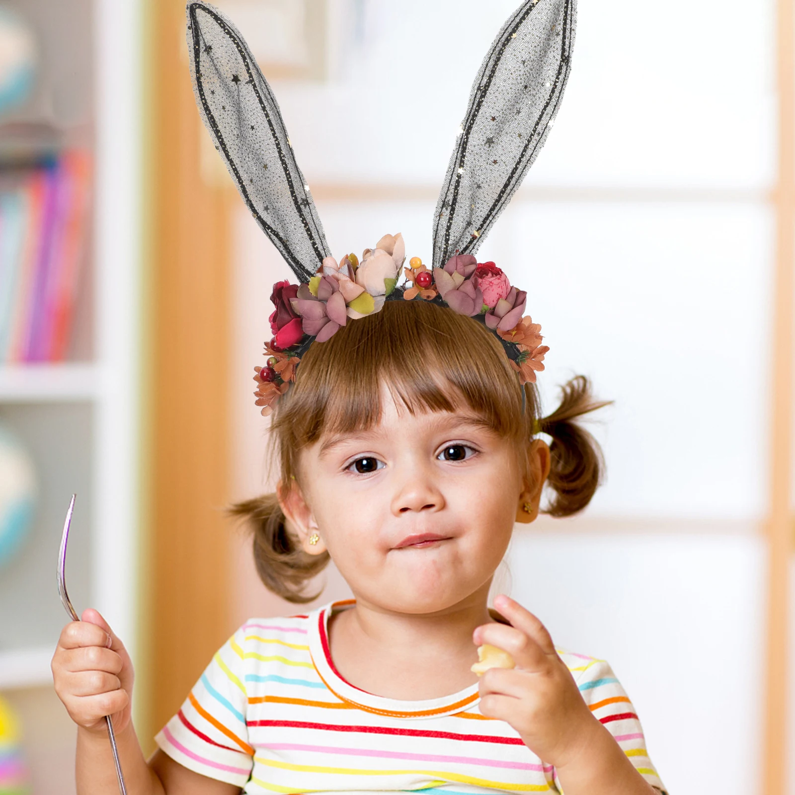 

Lace Rabbit Ear Hairband Floral Headdress for Halloween Party Festival Costume Accessory Masquerade Prop Bunny Hairpiece