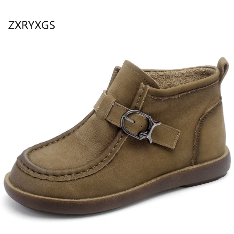 

ZXRYXGS Premium Cowhide Full Real Leather Boots Trendy Shoes Comfortable Soft Sole Women Boots Casual Sneakers Flat Boots 2025