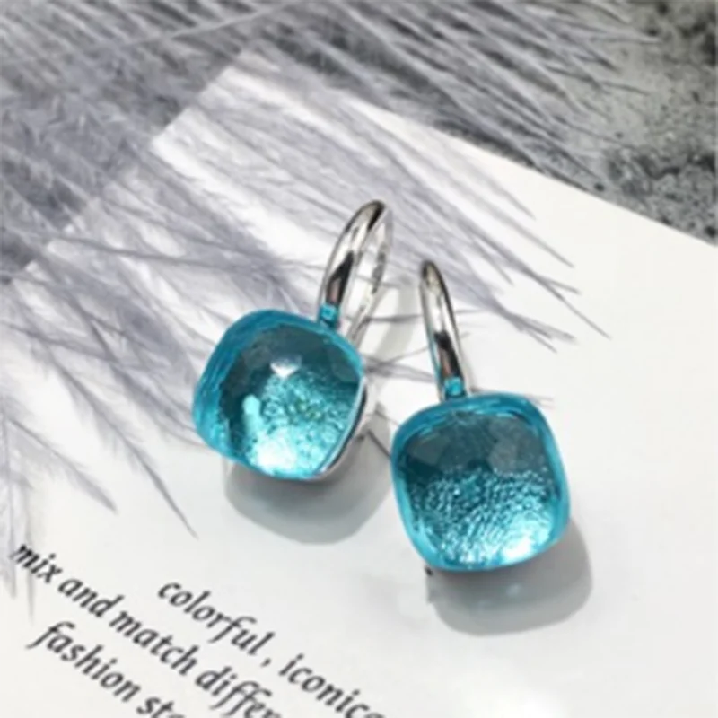100% 925 Sterling Zilver Snoep Stijl 21 Kleuren Blauw Wit Rood Groen Geel Crystal Drop Earring Voor Vrouwen Fijne Sieraden