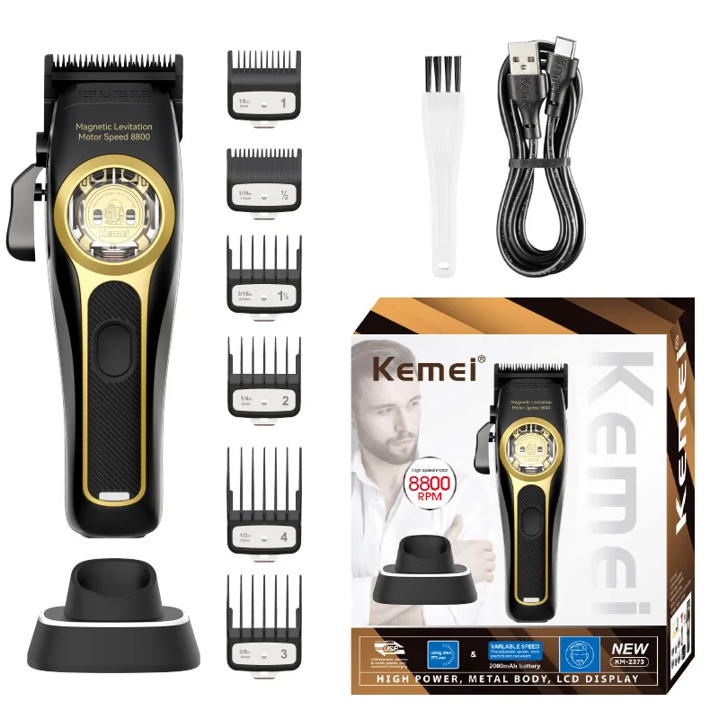 Kemei KM-2373 Baber Hair Clipper Professional Hair Cutting Machine With Charging Base For Men Electric Hair Trimmer Men Gift