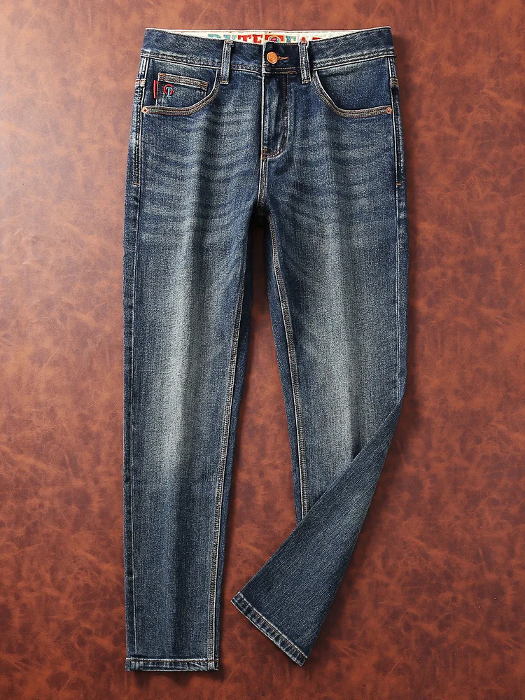 

Осенние модные джинсы 2024, мужские американские высококачественные шлифовальные, белые, для похудения, маленькие прямые модные брендовые брюки