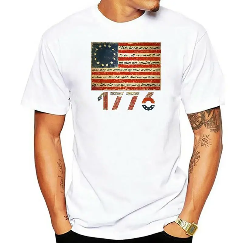 2020 Fashion Short Sleeve Life Liberty and Pursuit of Happiness Betsy Ross Flag 1776 T-Shirt