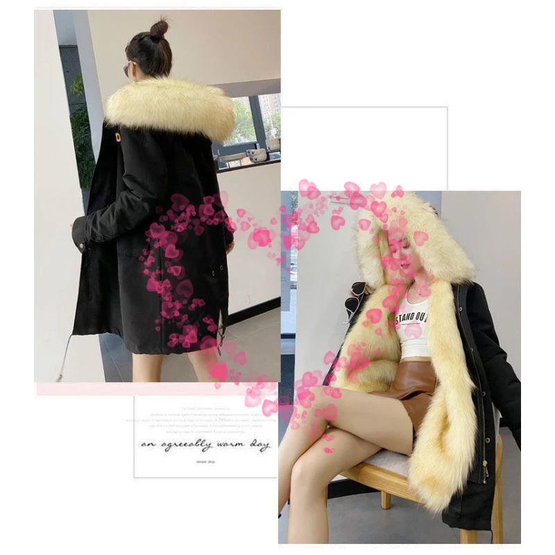 Temperament Pie Overcome Women's Fur Medium and Long Removable Fox Fur Liner Fur Integrated Thickened Large Size New Thick Coat