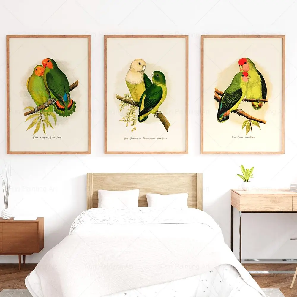 Colorful Watercolor Parrots Love Bird Flowers Poster Canvas Painting Aniaml Prints Wall Art Picture for Living Room Home Decor