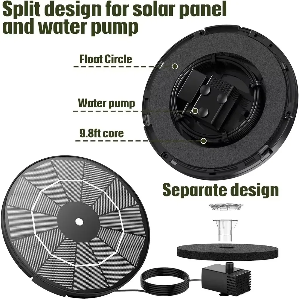 Solar Fountain Pump,DIY Water Fountain Kit,with Multiple Nozzles 9.8ft Cord&3 Bracket Stable Floating,DIY Garden Pond Bird Bath view 2