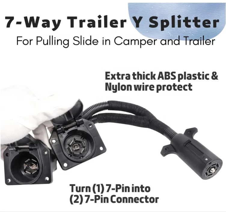 RV Blade 7Way Trailer Splitter direct plugs in Truck Camper and Trailer Male 7Way to Dual 7Pin Blade Female Connector  Y Adapter - view 4