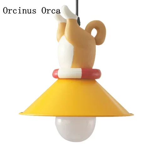 Northern Europe yellow animal resin chandelier boy Girl Bedroom children's room lamp cartoon creative corgi dog Chandelier