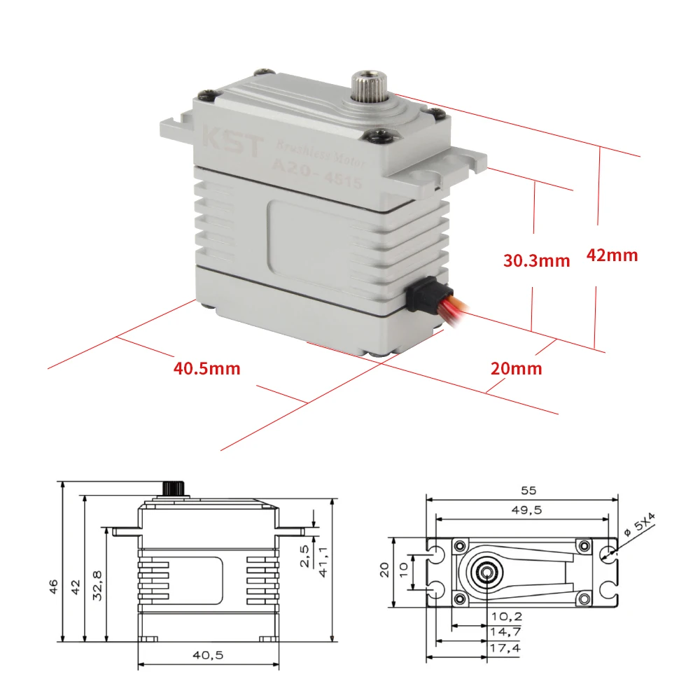 KST A20-4515 50Kgf.cm 0.13sec HV Phosphor Bronze Hardened Steel Gear Brushless Servo