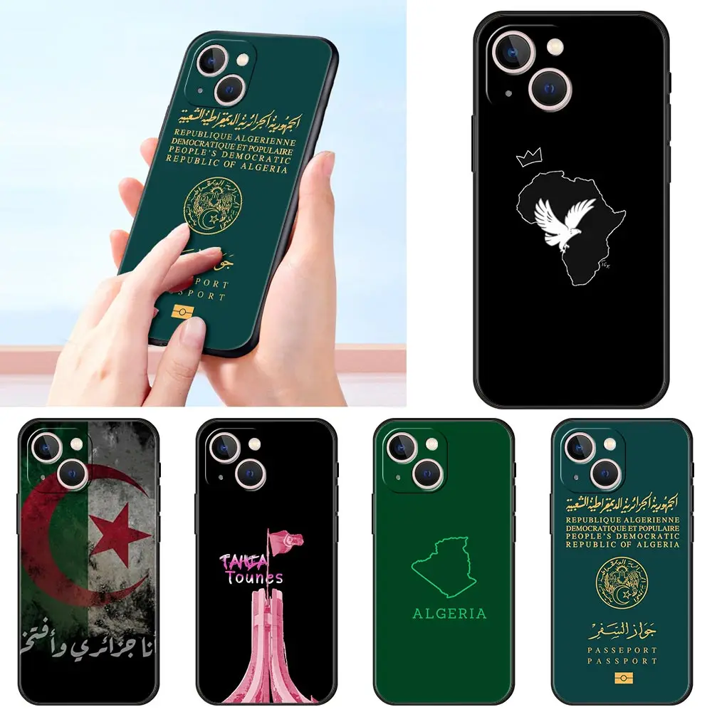 Algeria Passport Luxury Phone Case For Apple iPhone 16 11 15 14 Pro MAX 12 13 7 8 Plus X XR XS SE Silicone Black Cover