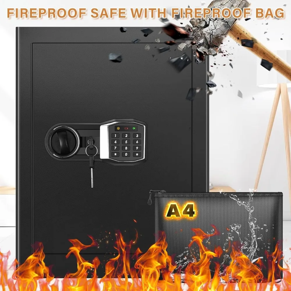 2.6 Cub Home Safe Fireproof Waterproof, Large Fireproof Safe with Fireproof Documents Bag, Digital Keypad Key and Removable