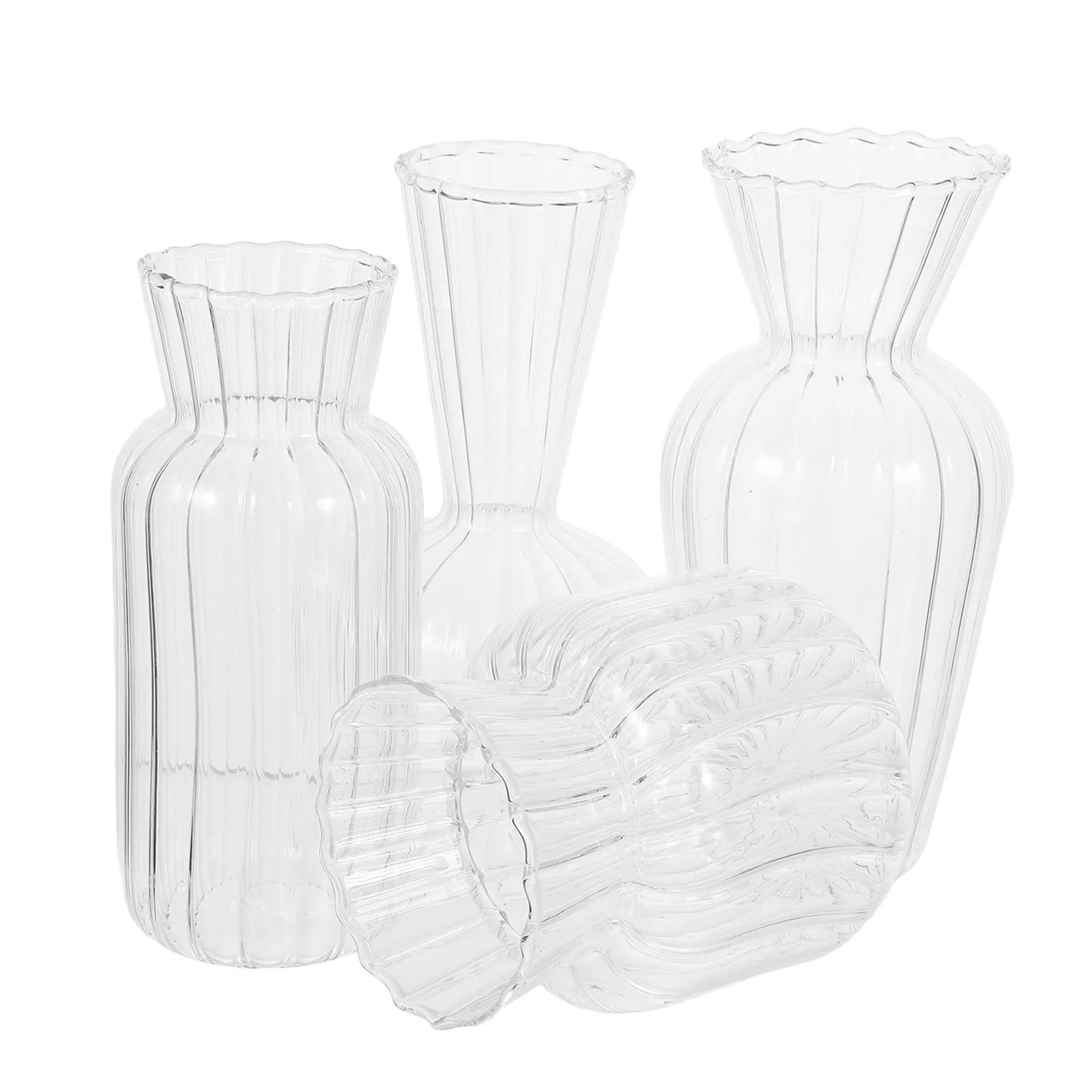 4Pcs Clear Small Glass Vase Handcrafted Mini Bud Vase Set for Wedding Table Centerpiece Birthday Party Decoration Small
