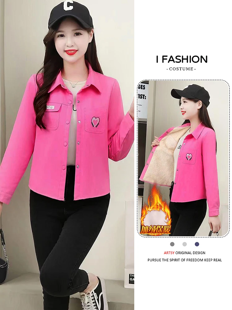 

Модное женское пальто с принтом, утепленное флисом, с воротником, в корейском стиле, универсальное, осенне-зимнее