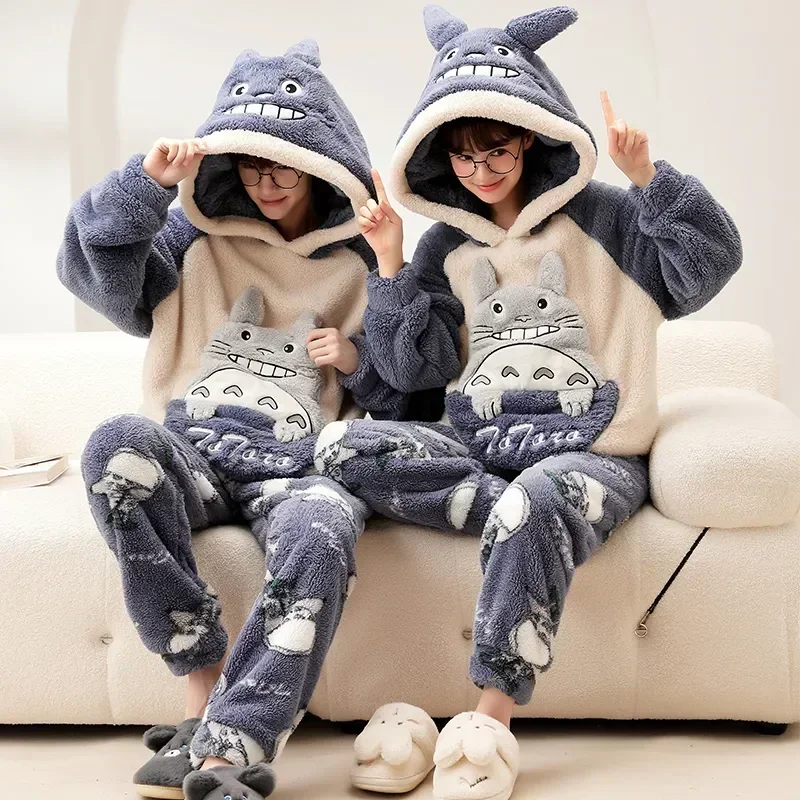 Pajama Long Male Plush Hoodies Clothing Couple Lover Female Pyjamas 17 Flannel Style Cartoon Winter Sweet Sleeve Thick Sets Warm