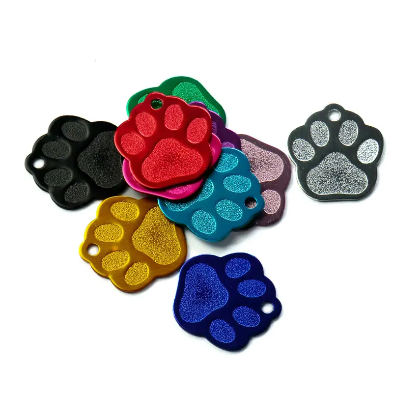 Wholesale 20Pcs Engraved Cat Puppy Pet ID Name Collar Tag Pendant Pet Accessories Bone/Paw Glitter Pet Decoration Dog Cat ID Tag