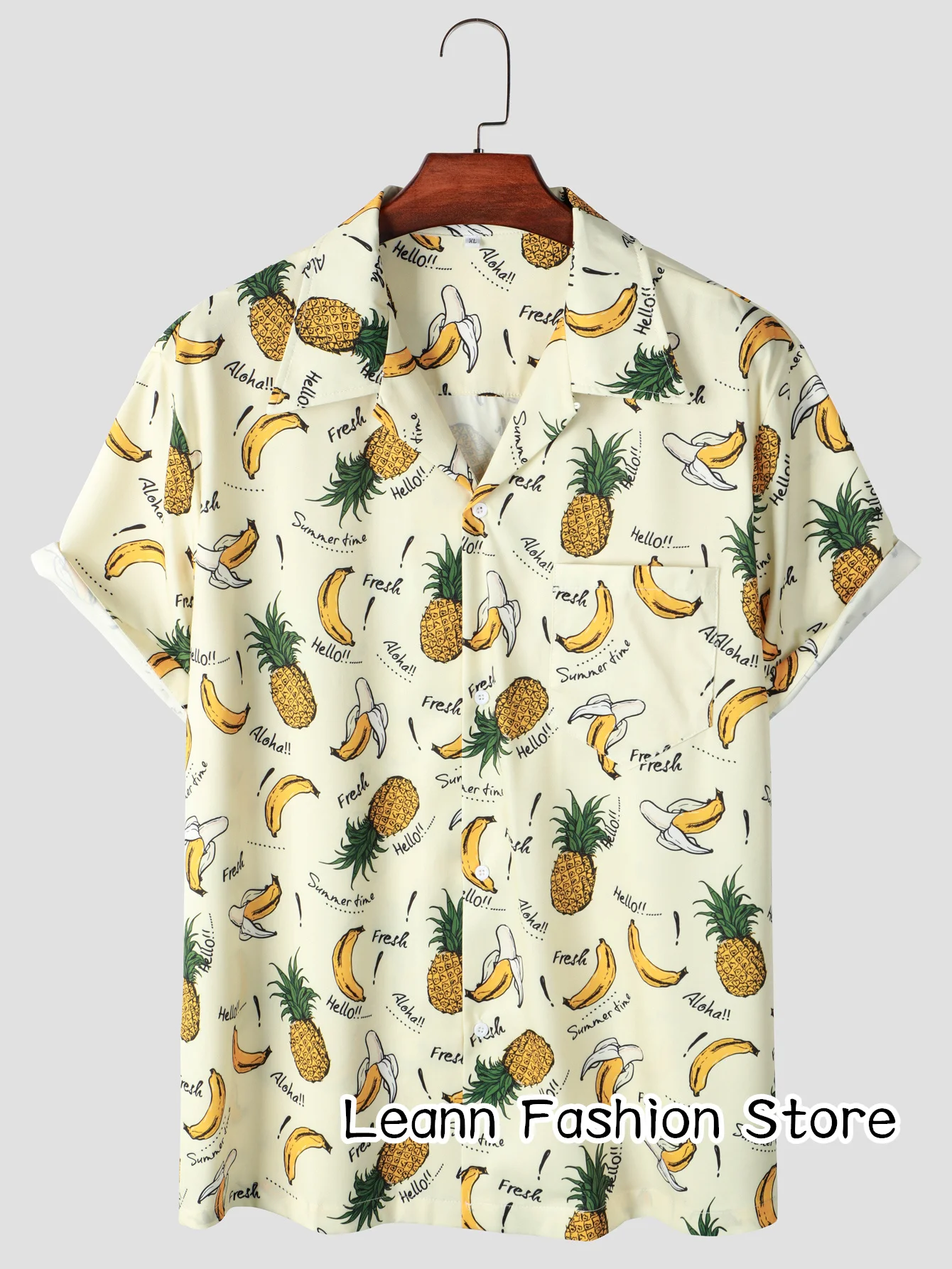 Heren Zomer Ananas Bedrukt Shirt Hawaiian Vakantie Kleding Mannelijk Strand Stijl Shirt Korte Mouw Mode Vrijetijdshemd