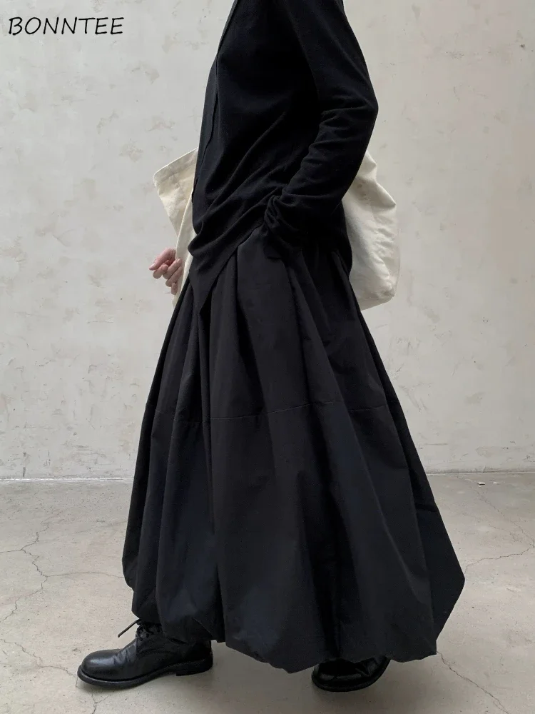 

Black Maxi Skirts Women Simple Bud Faldas Cool Girls Personality Streetwear Ulzzang Fashion Soft Drawstring All-match Classic