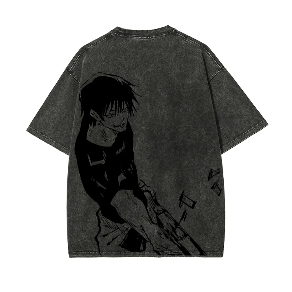 

Toji Fushiguro T Shirt Jujutsu Kaisen Men Acid Wash Toji Sorcerer Killer Anime Streetwear Playful Cloud Graphic Tee
