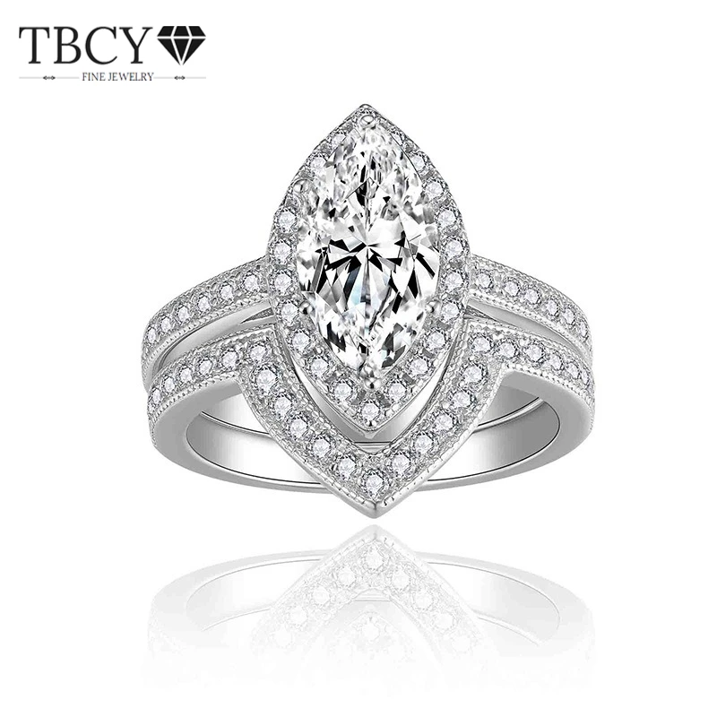 

TBCYD 2.574cctw D Color Dual Ring Moissanite Diamond Ring For Women 925 Sterling Silver Luxury Enternity Band For Classic