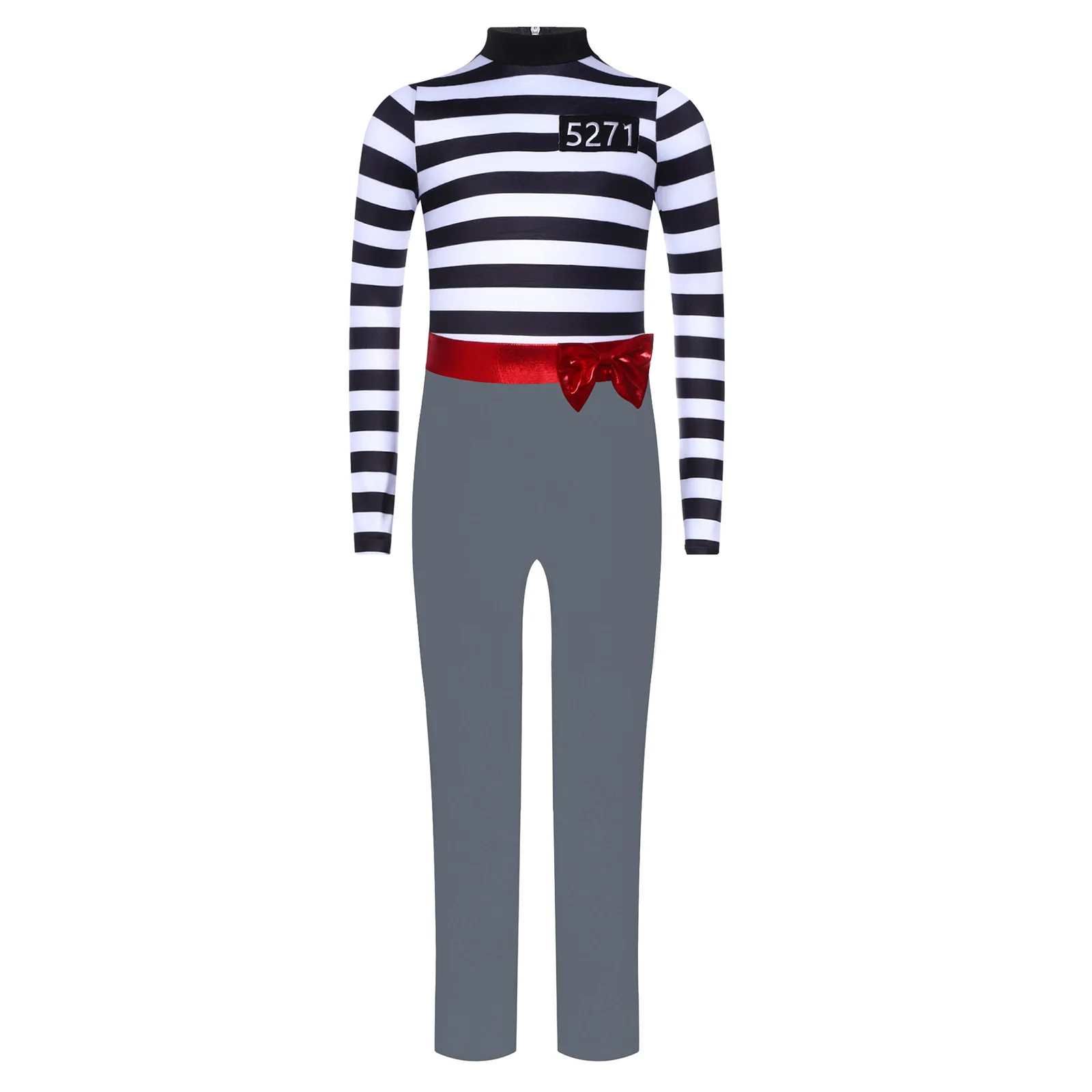 

Girls Long Sleeve Prisoner Halloween Costumes Theme Party Jailbird Convict Criminal Cosplay Jumpsuit Performance Dancewear