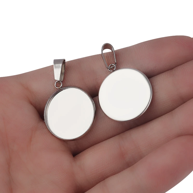 Hochwertige 6–30 mm Edelstahl-Cabochon-Basislünette für die Schmuckherstellung, leere Tabletts, Anhängerfassungen mit Verschlüssen, DIY-Halskette – Detail 5