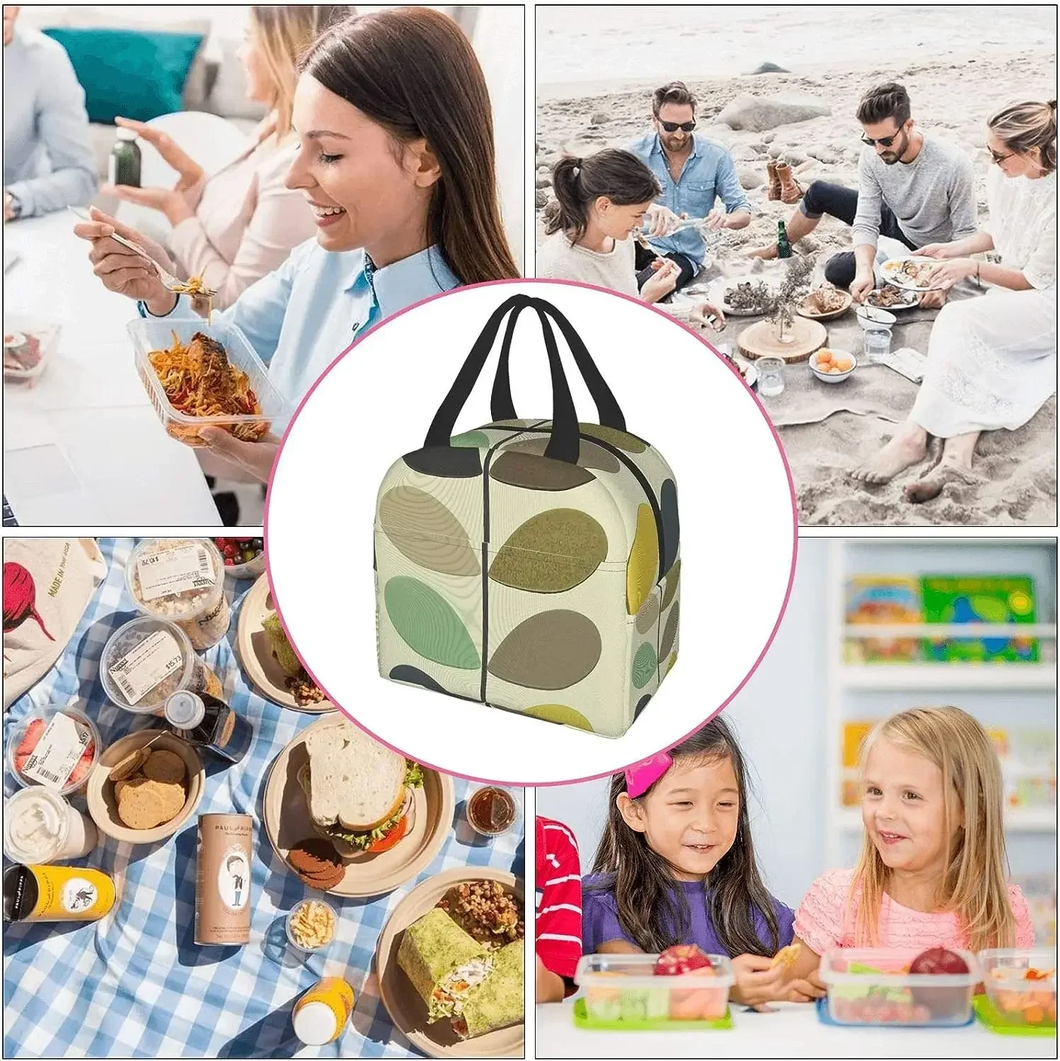 Orla Kiely Print Portable Lunch Tote Bag Waterproof Reusable Durable Insulated Lunch Boxes for Men Women Work Picnic Travel