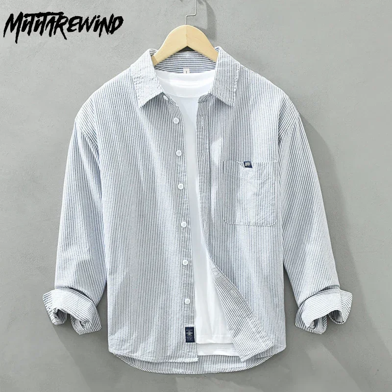

Japanese Style Striped Shirts Men Spring and Summer Long Sleeve Casual Shirts Pure Cotton Button Up Shirt Men Simple Comfort Top