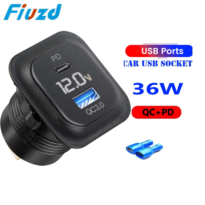 12v automotive voltmeter Charger Outlet Fast Charge Socket PD Type C and QC3.0 USB Port USB Socket for Car Boat Marine Truck