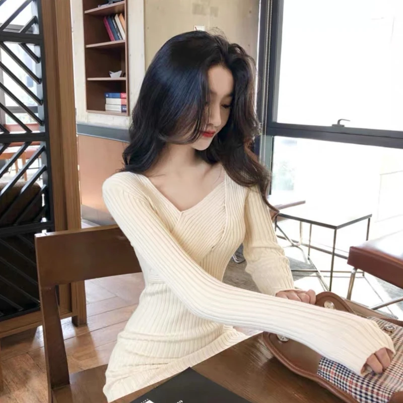 Gehaakte damesjurken Bodycon Knielengte Coole aanbiedingen Nieuw in hoge kwaliteit Uitverkoop Y2k Cover Up Midi Vrouwelijke gebreide jurk