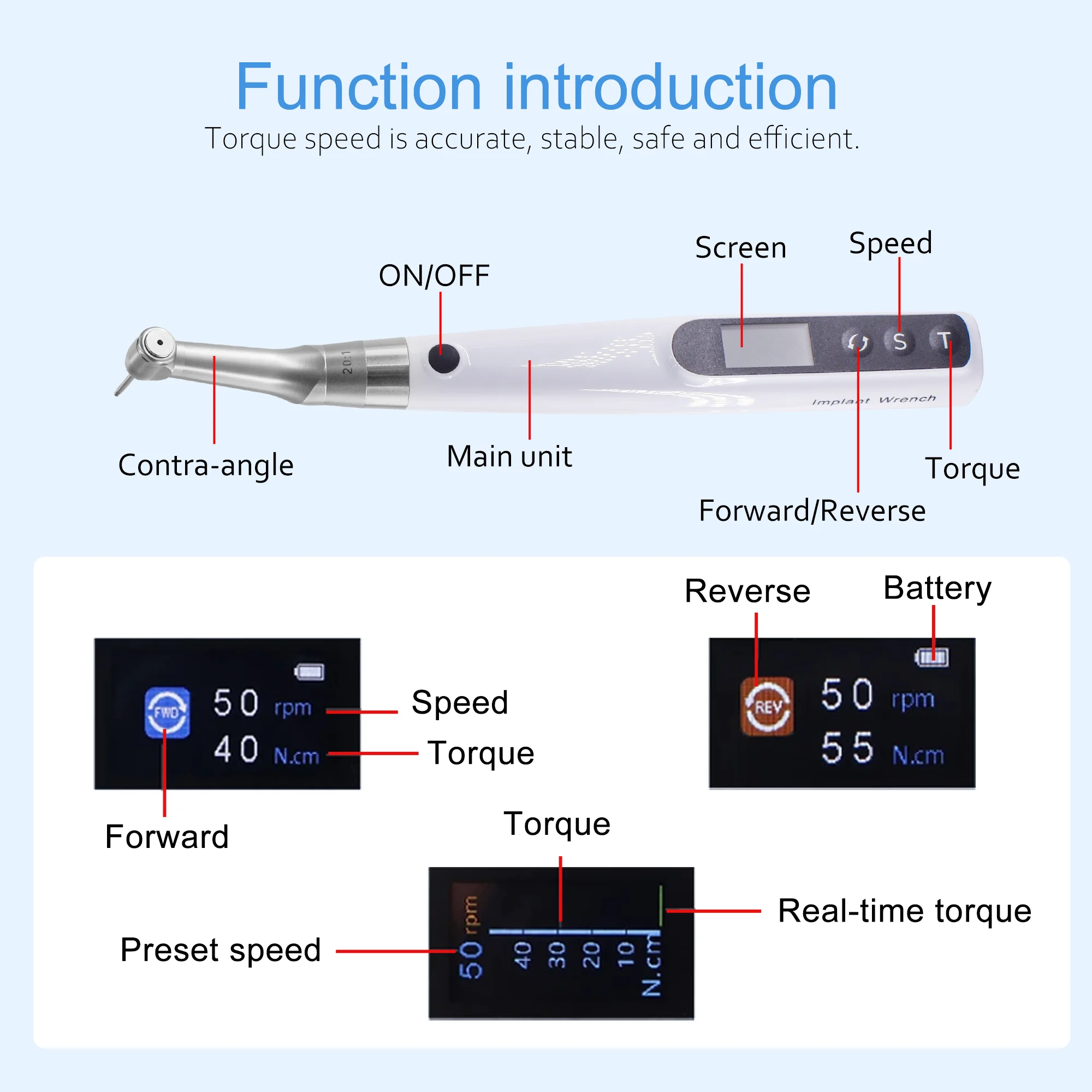 Portable Dental Electric Implant Torque Wrench Torque Driver Dentistry Universal Implant Repair Tools with 16Pcs Screws
