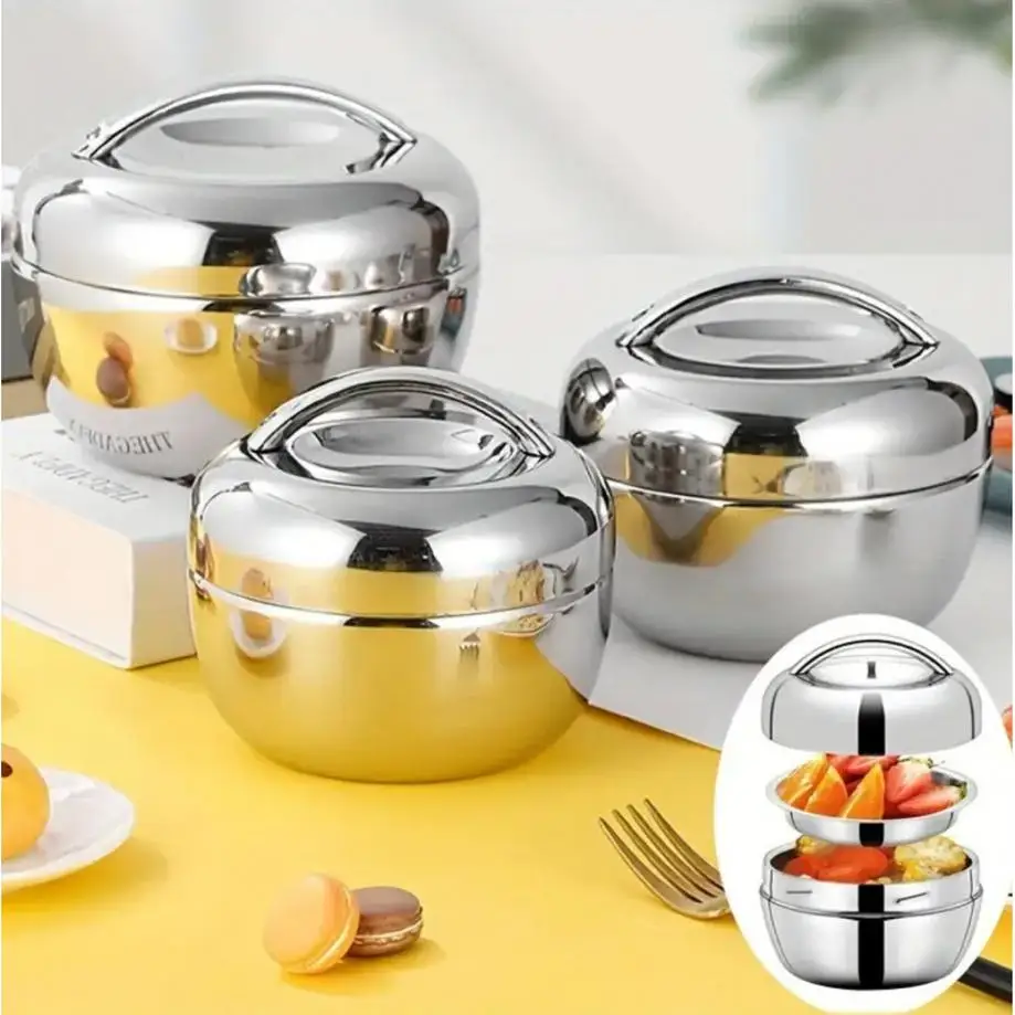 Caixa de almoço de maçã de 1 pc com tampa circular Caixa de almoço portátil da divisão do estudante da caixa de almoço de aço inoxidável isolada do trabalhador do escritório