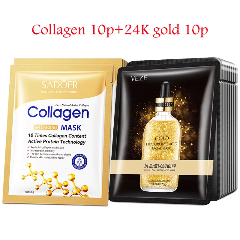 20pcs Hyaluronzuur Collageen Gezichtsmasker huidverzorging Hydraterende Verstevigende Hydraterende Gezichtsmaskers Vel Masker Koreaanse Huidverzorging