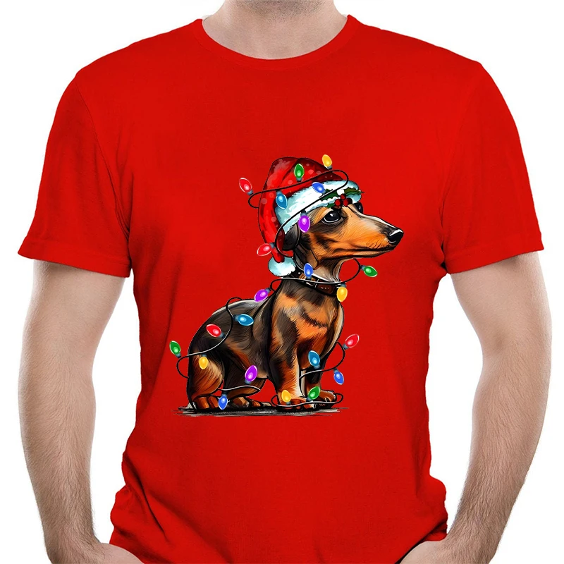 

Christmas Lights Dog Men's Oversized Clothing Casual Xmas TShirts Vintage T-Shirt Male Christmas Party Tops Short Sleeve Tees