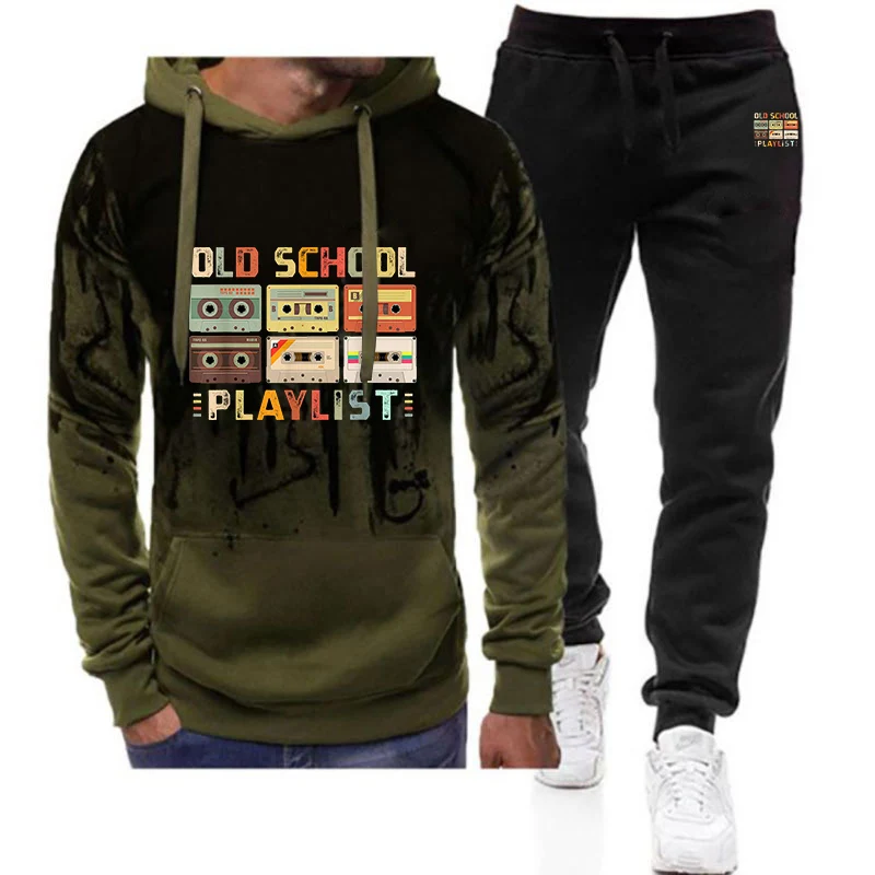

2025 Spring And Autumn Men's Cassette Tape Music 80s Retro Old School Playlist Logo Print Classic Durable Hoodies Pants Suits
