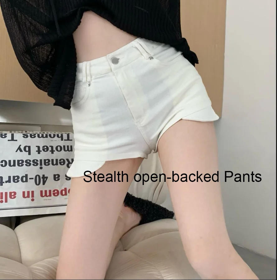 Summer Fashion Pink Jeans Women Invisible Open Crotch Outdoor Convenient Pants Women High Waist All-Matching Sexy Shorts Women